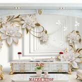 3D Фотообои Узор из цветов бело-золотого цвета Артикул 36716