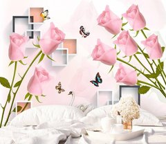 Фотообои Розовые розы и бабочки Артикул dec_7677