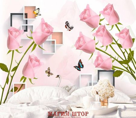 Фотообои Розовые розы и бабочки Артикул dec_7677