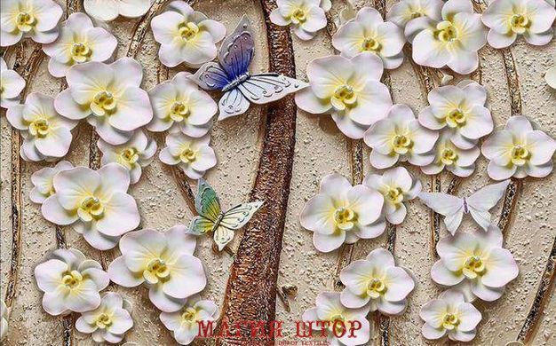 3D Фотообои Орхидеи и три бабочки Артикул dec_3090