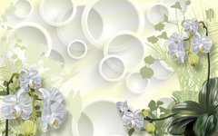 3D Фотообои Цветущие растения на фоне кругов Артикул 36358