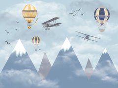 Фотообои рисованные горы и воздушные шары Артикул 57081