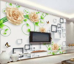 3D Фотообои Белая стена в рамках и цветах Артикул dec_7667