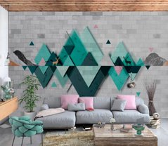Фотообои Зеленые треугольники и серая стена Артикул dec_14598