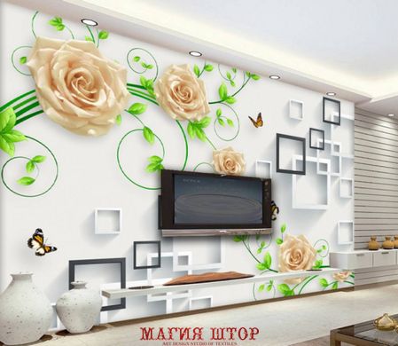 3D Фотообои Белая стена в рамках и цветах Артикул dec_7667