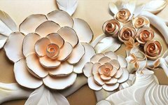 3D Фотообои Барельеф: белая ваза и бежевые цветы Артикул dec_3020