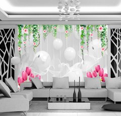 3D Фотообои Тюльпаны и белые шары Артикул dec_8499