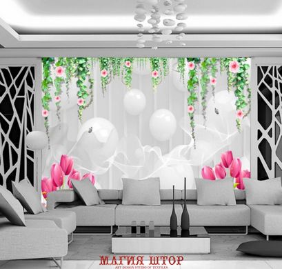 3D Фотообои Тюльпаны и белые шары Артикул dec_8499