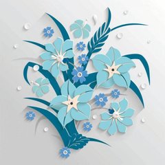 3D Фотообои Синий цветочный рельеф Артикул 21860_3