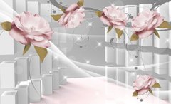 3D Фотообои Розовые цветы Артикул dec_17960