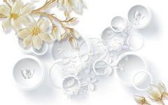 3D Фотообои 3d бабочки и цветущие ветки Артикул 38039