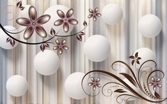 3D Фотообои Белые шары с цветочным узором Артикул 37470