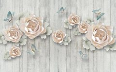 3D Фотообои Бежевые розы на деревянной стене Артикул dec-919
