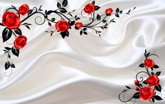 3D Фотообои Красные розы на белой ткани Артикул 36379