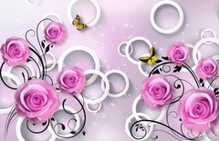 3D Фотообои Розовые розы с кольцами Артикул 30959