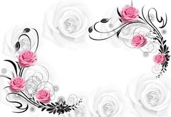 3D Фотообои Розы в розовых и черно-белых цветах Артикул 33603