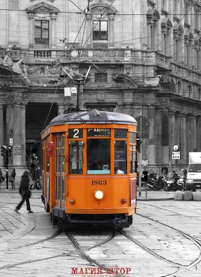 Фотообои Желтый трамвай на улице старого города Артикул 4330
